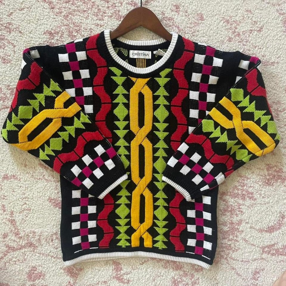 Vintage 80s / 90s Retro Maximal Geometric Chunky Sweater - Picture 6 of 6